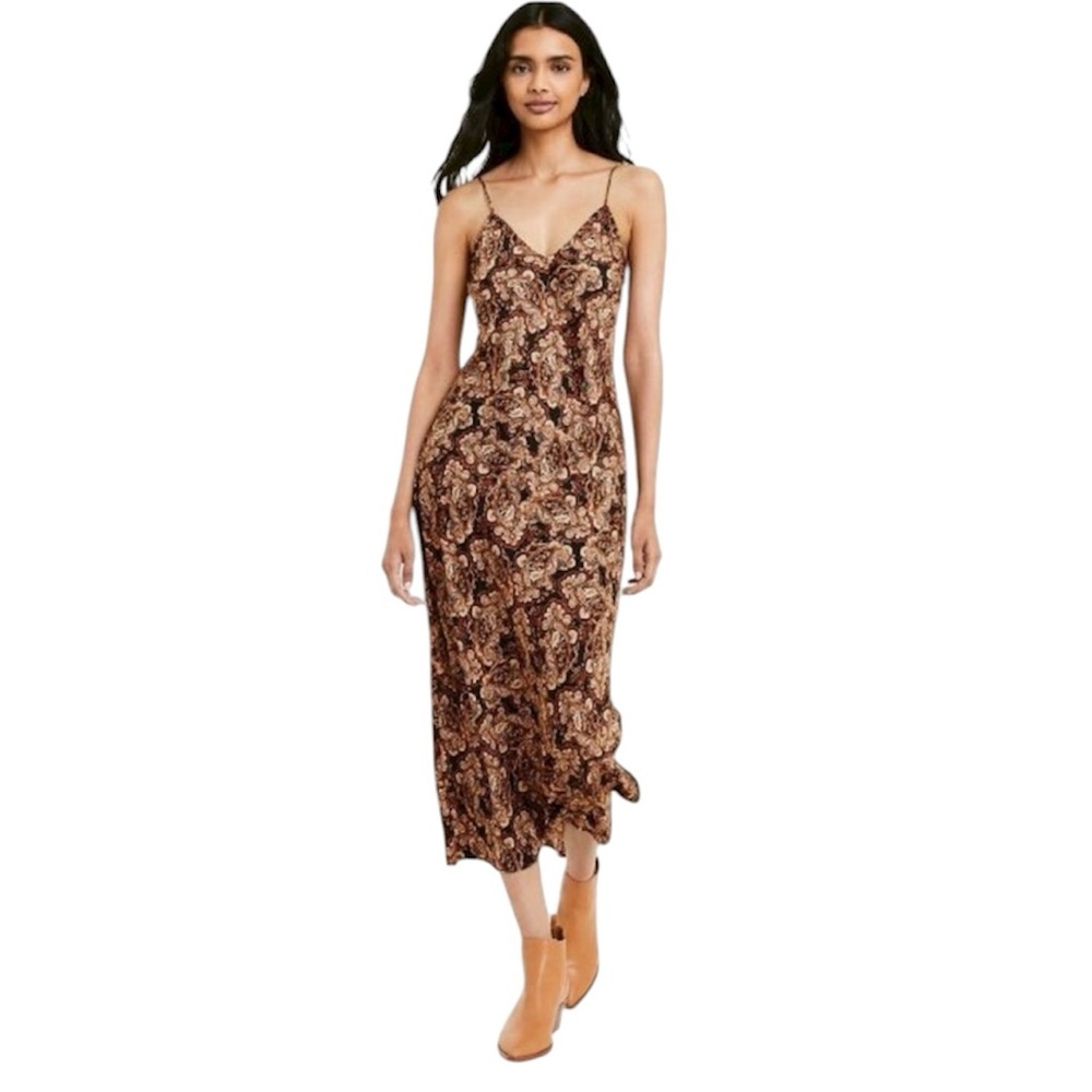 Nili Lotan Target Dress Brown Paisley Midi Slip Dress‎ Small S Transitional Fall